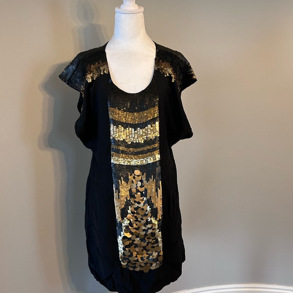 Vintage Black Dress with Gold Sequins